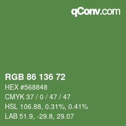Color code: RGB 86 136 72 | qconv.com