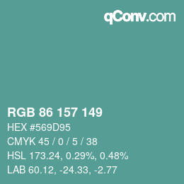 Color code: RGB 86 157 149 | qconv.com