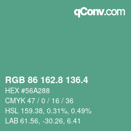 カラーコード: RGB 86 162.8 136.4 | qconv.com