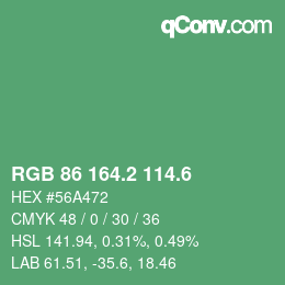 カラーコード: RGB 86 164.2 114.6 | qconv.com