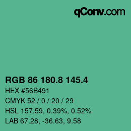 カラーコード: RGB 86 180.8 145.4 | qconv.com