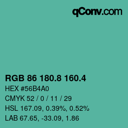 カラーコード: RGB 86 180.8 160.4 | qconv.com