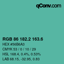 カラーコード: RGB 86 182.2 163.6 | qconv.com
