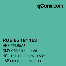 颜色代码: RGB 86 184 163 | qconv.com