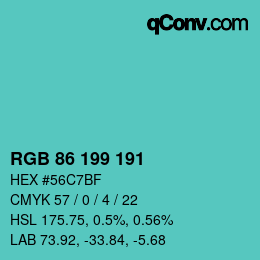 カラーコード: RGB 86 199 191 | qconv.com