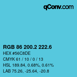 カラーコード: RGB 86 200.2 222.6 | qconv.com