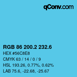 カラーコード: RGB 86 200.2 232.6 | qconv.com