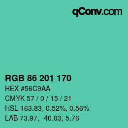 Color code: RGB 86 201 170 | qconv.com