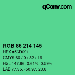 カラーコード: RGB 86 214 145 | qconv.com