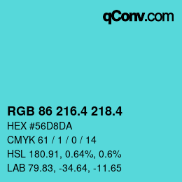 カラーコード: RGB 86 216.4 218.4 | qconv.com