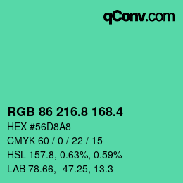 カラーコード: RGB 86 216.8 168.4 | qconv.com