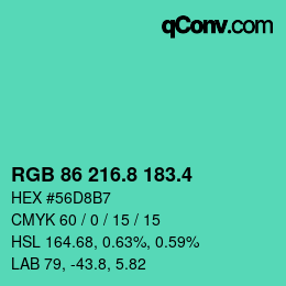 カラーコード: RGB 86 216.8 183.4 | qconv.com