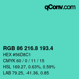 カラーコード: RGB 86 216.8 193.4 | qconv.com
