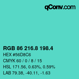 カラーコード: RGB 86 216.8 198.4 | qconv.com