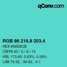 カラーコード: RGB 86 216.8 203.4 | qconv.com