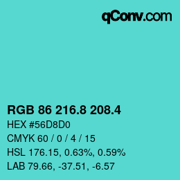 カラーコード: RGB 86 216.8 208.4 | qconv.com