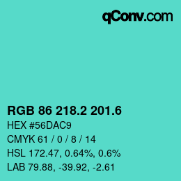 カラーコード: RGB 86 218.2 201.6 | qconv.com