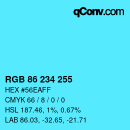 Color code: RGB 86 234 255 | qconv.com