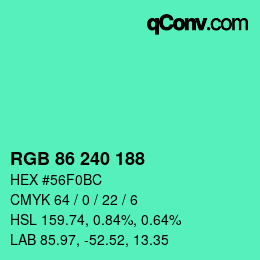 Color code: RGB 86 240 188 | qconv.com