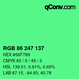 カラーコード: RGB 86 247 137 | qconv.com