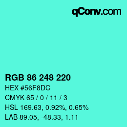 Color code: RGB 86 248 220 | qconv.com