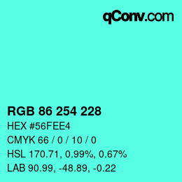 颜色代码: RGB 86 254 228 | qconv.com