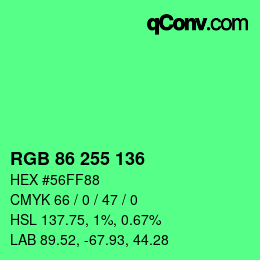 カラーコード: RGB 86 255 136 | qconv.com