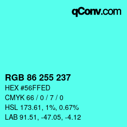 Color code: RGB 86 255 237 | qconv.com