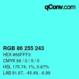 Color code: RGB 86 255 243 | qconv.com