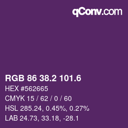 カラーコード: RGB 86 38.2 101.6 | qconv.com