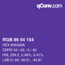 Color code: RGB 86 54 154 | qconv.com
