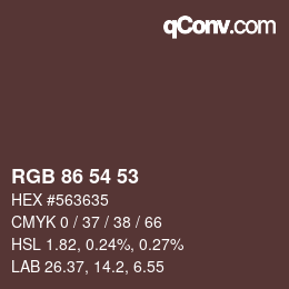 Color code: RGB 86 54 53 | qconv.com
