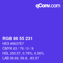 颜色代码: RGB 86 55 231 | qconv.com