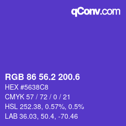 カラーコード: RGB 86 56.2 200.6 | qconv.com