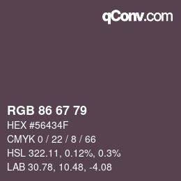 颜色代码: RGB 86 67 79 | qconv.com