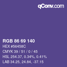 颜色代码: RGB 86 69 140 | qconv.com