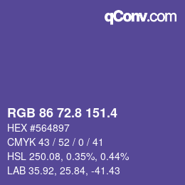 カラーコード: RGB 86 72.8 151.4 | qconv.com