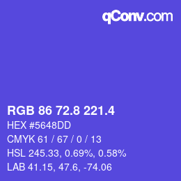 カラーコード: RGB 86 72.8 221.4 | qconv.com