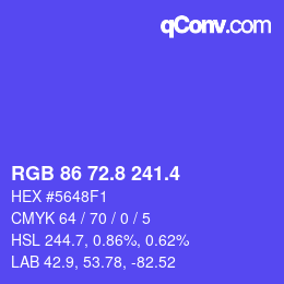 カラーコード: RGB 86 72.8 241.4 | qconv.com