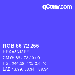 Color code: RGB 86 72 255 | qconv.com