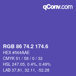 カラーコード: RGB 86 74.2 174.6 | qconv.com