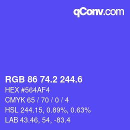 カラーコード: RGB 86 74.2 244.6 | qconv.com