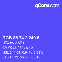 カラーコード: RGB 86 74.2 249.6 | qconv.com
