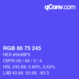 カラーコード: RGB 86 75 245 | qconv.com