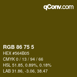 カラーコード: RGB 86 75 5 | qconv.com