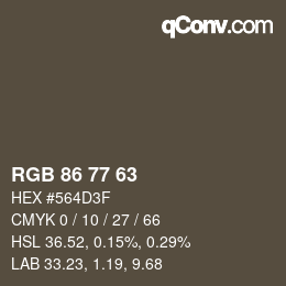 Code couleur: RGB 86 77 63 | qconv.com