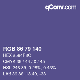 Color code: RGB 86 79 140 | qconv.com