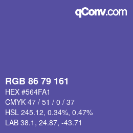 Color code: RGB 86 79 161 | qconv.com