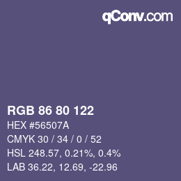 颜色代码: RGB 86 80 122 | qconv.com