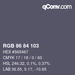 Color code: RGB 86 84 103 | qconv.com
